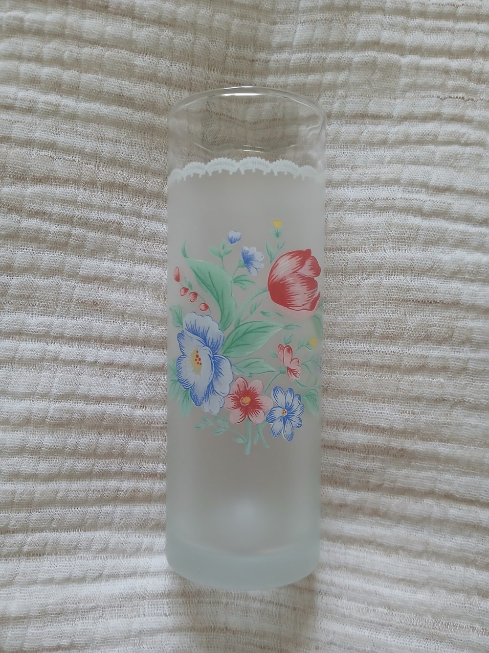 Vintage 1980s Floral Frosted Glass